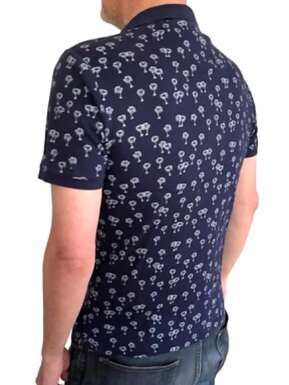 Banana republic navy white palm tree print short sleeve polo shirt